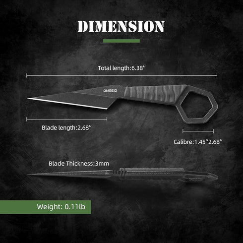 Omesio Fixed Blade Knife with Sheath, 6.38 Full Tang Neck Knife for Men, Compact EDC Tactical Knife for Camping Outdoor