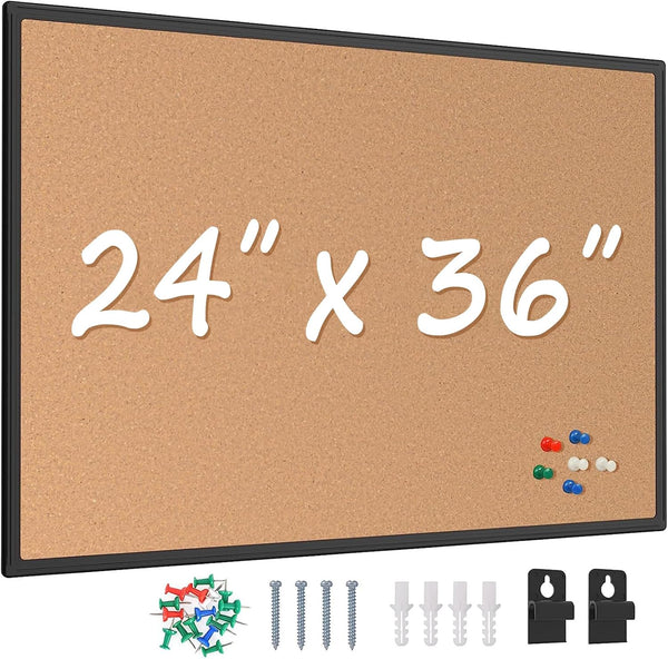 Board2by Cork Board Bulletin Board 24 x 36, Black Aluminium Framed, Large Wall Mounted Notice Pin Board
