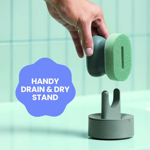 1 Brite by Scotch-Brite Palm Scrubber with Drain + Dry Stand, Household and Kitchen Sponge for Washing Dishes