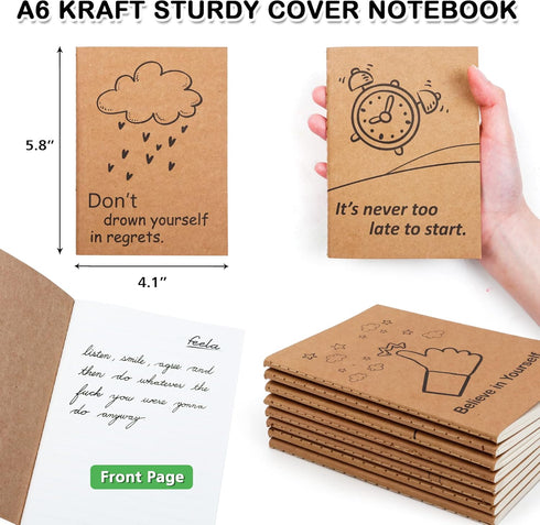 feela 30 Pack Kraft Notebooks, 15 Designs A6 Cute Mini Pocket Notebooks, Lined Motivation Small Journal, 4.1 x 5.8 in