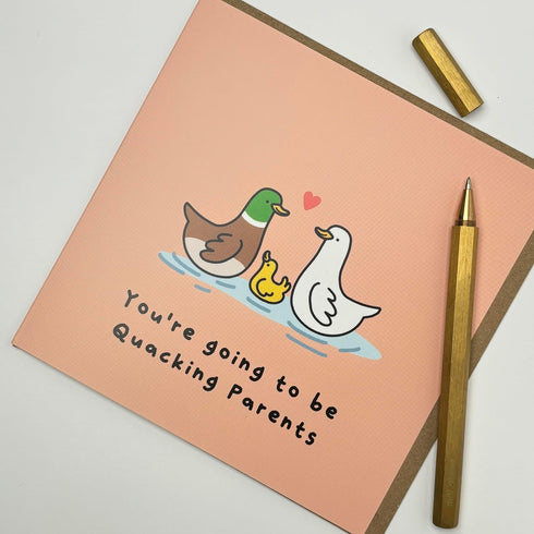 Old English Co. Cute New Baby Card - Quacking Parents Card - Pregnancy Announcement Card - Congratulations Card