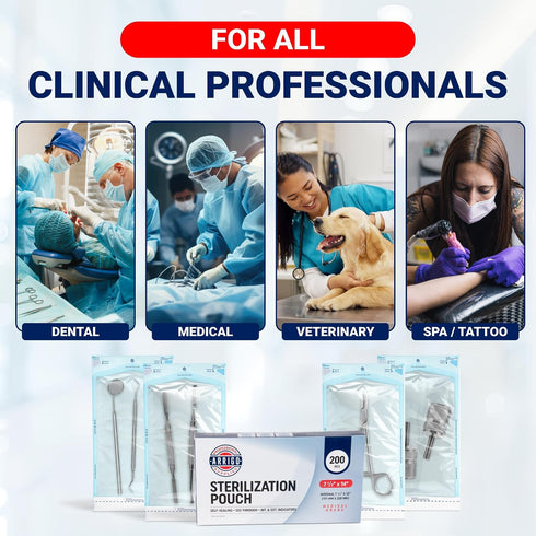7.5" 14" 200 Count Arrigo Self-Sealing Sterilization Pouches x Autoclave Bags with Internal & Dual (Int/Ext) Indicators