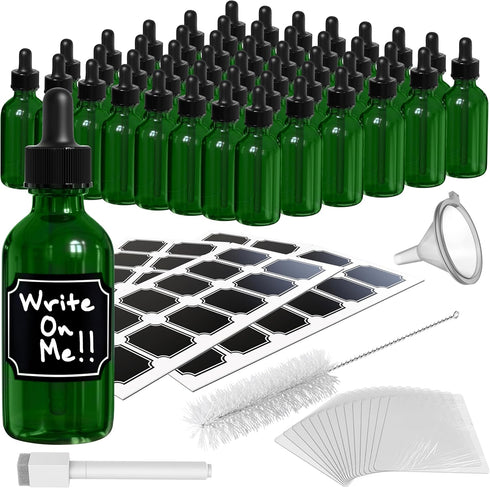 Nevlers 48PK Green 2oz Glass Dropper Bottles | No-Leak Mini Oil Tincture Bottles for Travel