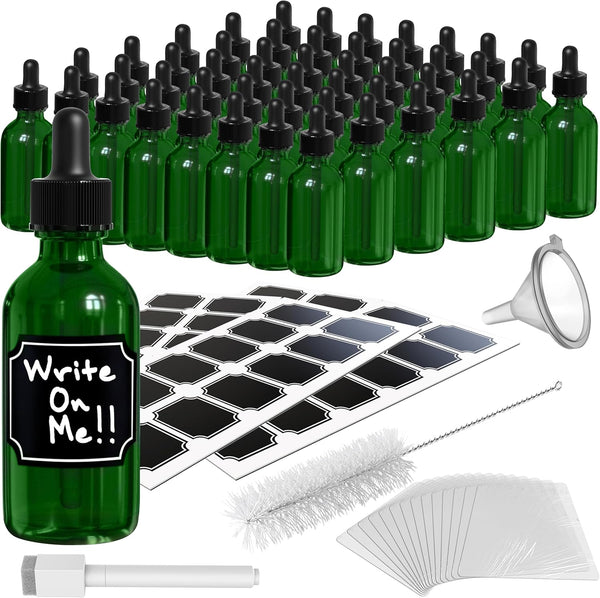Nevlers 48PK Green 2oz Glass Dropper Bottles | No-Leak Mini Oil Tincture Bottles for Travel