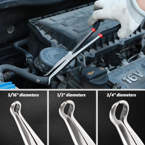 6-Piece 11" Set, 45, 90-Degree 5/16-Inch, 1/2-Inch, 3/4-Inch AIRTOON Hose Gripper Plier & Long Reach Pliers Straight
