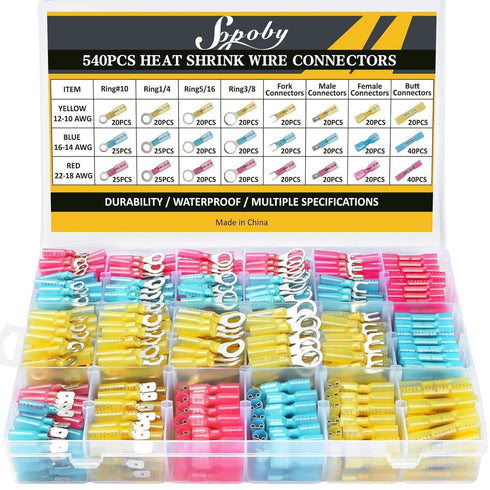 540PCS Marine Grade Heat Shrink Wire Connectors - Sopoby Electrical Connectors Kit, Waterproof Crimp
