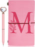 Personalized Journal Gift, Pink Initial Leather Journal + Heart Diamond Pen Set, Travel Notebook Diary Gifts