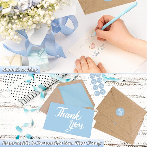 600 4x6 Inch Set Pcs Light Blue Thank You Cards Bulk with Kraft Envelopes and Stickers Blank Thank You Notes Box