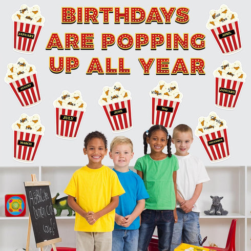 Loneliness 66PCS Popcorn Birthday Bulletin Board Set, DIY Photo Crafts Cutouts for Kindergarten Classroom Office Decor