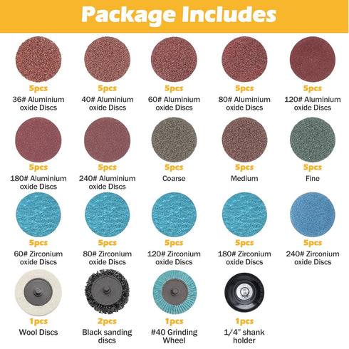 80PCS 2 Inch Set, 1/4" VIGRUE Sanding Discs Die Grinder Pad for Drill Die Grinder Accessories with Shank Holder