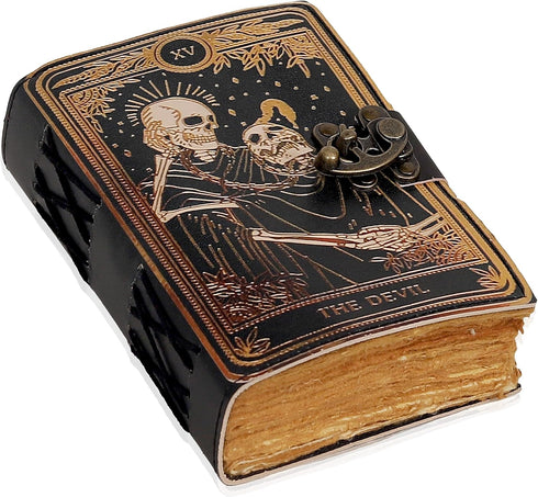 VC Book of Spells Leather Journal, Deckle Edge Paper Grimoire, Printed Journal, Gothic Notebook for Men and Women