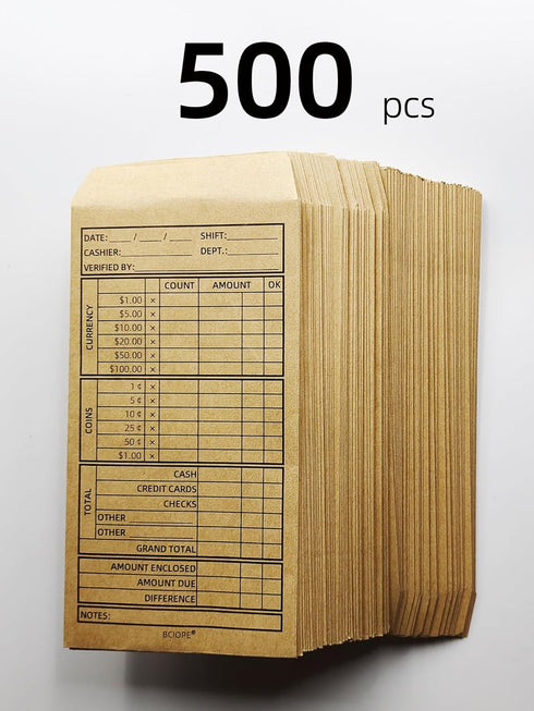 Cashier Deposit Report Envelopes - Self Adhesive Flap for Coins, Cash, 3.5'' x 6.5'', 500/Box