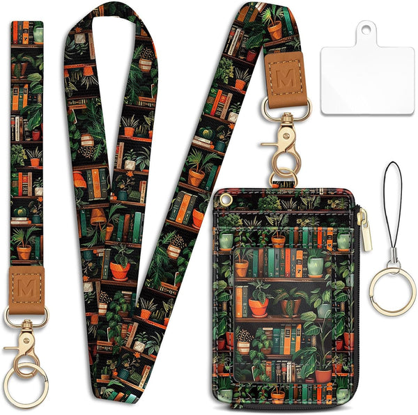 Lanyard Wallet with Id Badge Holder, Bookshelf RFID Small Keychain Wallet Women
