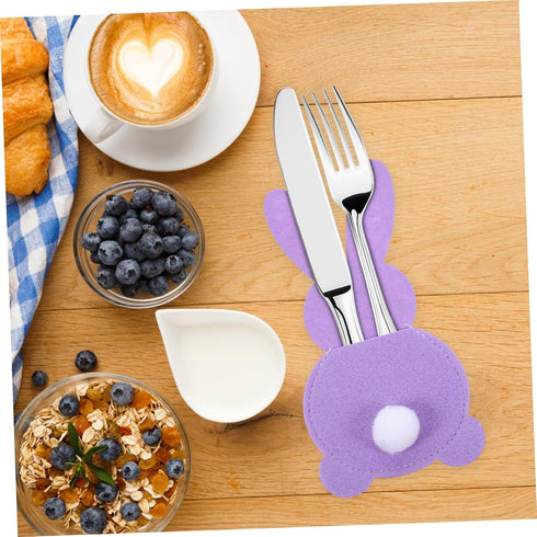 4pcs PRETYZOOM Easter Bunny Cutlery Holder Bags Adorable Tail Design for Festive Table Decor for Dinner Parties