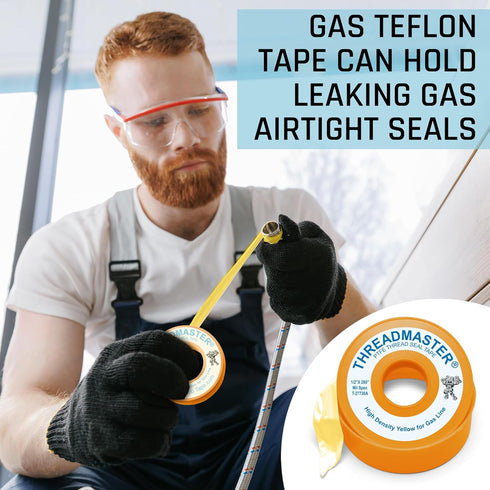 Yellow Gas Pipe Thread Sealant Tape - Pack of 2, 260" Length 1/2" Width for Propane, Natural Gas, and More