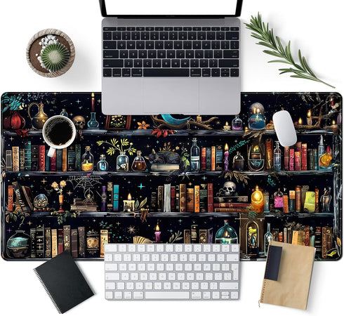 FGHRHT 31.5x15.7 Bookshelf Desk Mat Black Library Aesthetic Desk Pad Large Gaming Mouse Pad in Bookcase XXL Extended