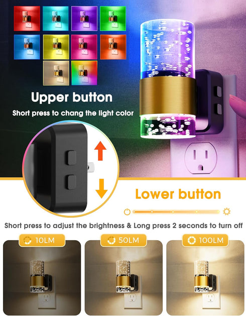 2 Pack Night Lights Plug into wall, Color Changing Night Light with Rotatable Plug, Dusk to Dawn Light Sensor