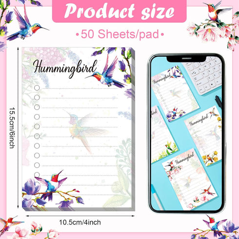 Funny Animal Sticky to Do Notepad, 4 Pads, Chicken Hens Dogs Cats Pigs Lover Gifts, 4 x 6'' (Hummingbird)