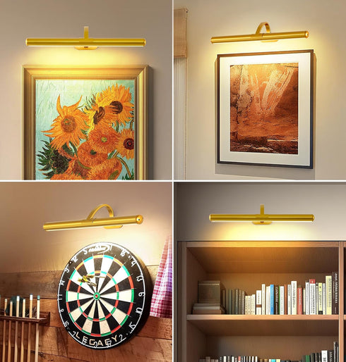 16.54 Inch 3 Dimmable Joossnwell Touch Control Picture Light, Gold Rechargeable Battery Wall Sconce, Magnetic CCT Art