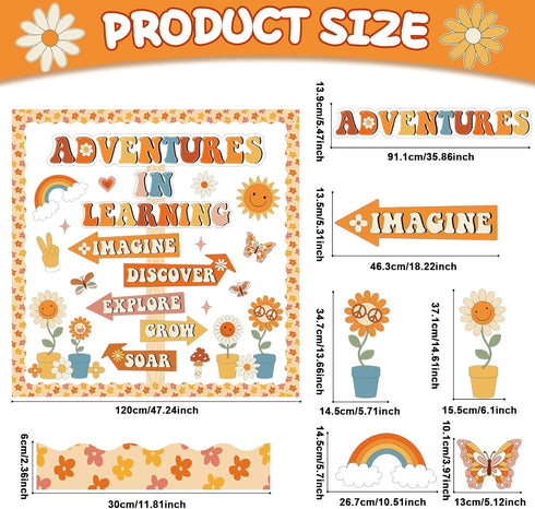party greeting Groovy Retro Bulletin Board Decorations, Adventures in Reading Retro Hippie Daisy Paper Cutouts