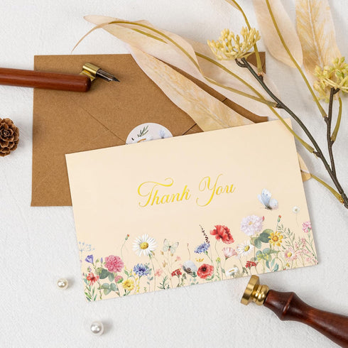 50 Pack Crisky Vintage Floral Thank You Cards with Envelopes & Stickers Wildflower Thank You Cards Bulk for Birthday