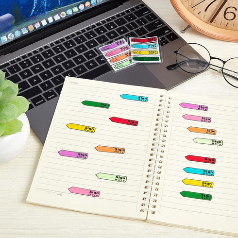 Tatuo 2400 Pcs Sign Here Tabs, Stickers, Flags, 8 Colors with Dispenser, Easy to Post for Notary Books