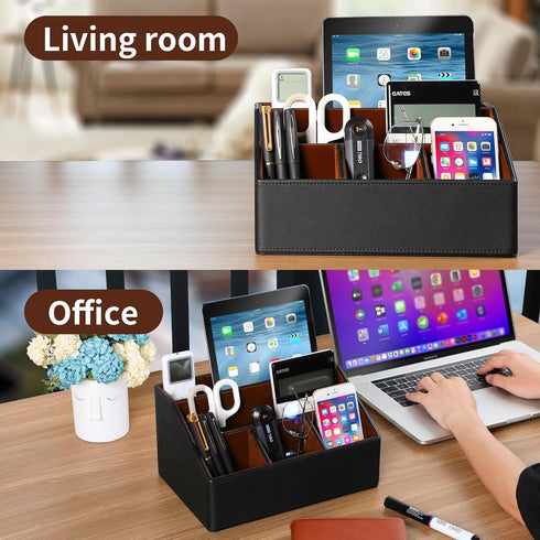 Pu Leather Desk Organizer, Multifunctional Storage Box with 5 Compartments, Office Accessories for Pen, Pencil,