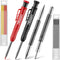 Hiboom Carpenters Pencil with 12 Refills and Spring Loaded Nail Set Tool for Heavy Duty Woodworking