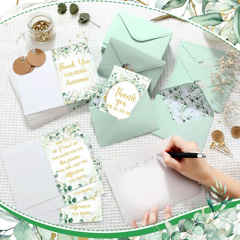 LemonSecret 60 Set 4 6 Inch 4 Greenery Thank You Card with Envelope Sticker x Design Luxurious Gold Employee