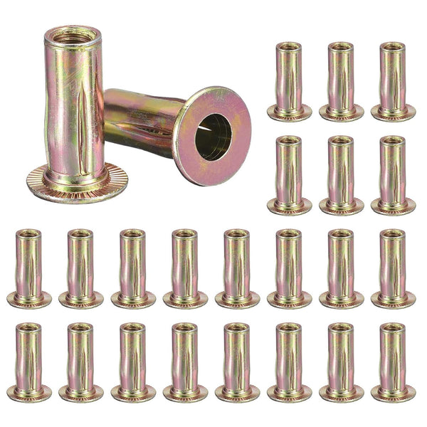 25pcs 5/16-18 Multi-Grip Rivet Nuts, Pre-Bulbed Shank Flat Head Threaded Insert Nut Gold Zinc Plated