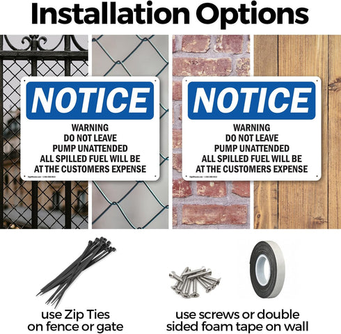 (2 Pack) Warning Do Not Leave Pump Unattended Sign, 14 Inch X 10 Inch Plastic, Weather Resistant for Workplace
