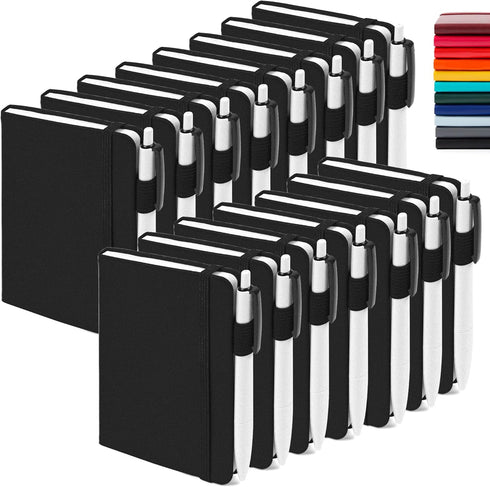 feela 15 Pack Pocket Small Notebooks, Mini Cute Notepads with 15 Black Pens, 3.5”x 5.5”, A6, Black