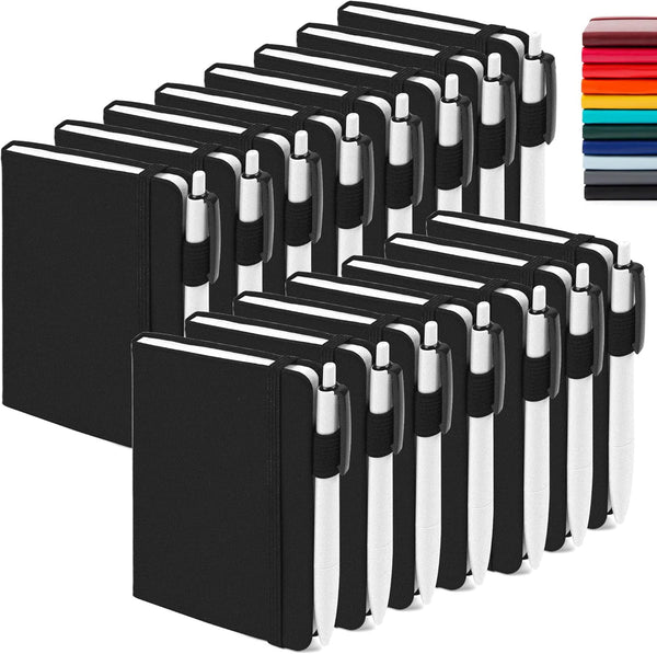 feela 15 Pack Pocket Small Notebooks, Mini Cute Notepads with 15 Black Pens, 3.5”x 5.5”, A6, Black