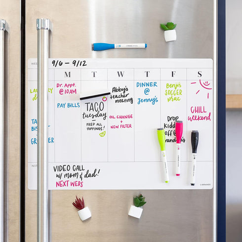 U Brands Magnetic Vinyl Weekly Dry Erase Calendar, Office Supplies, with Eraser and Markers, 12” x 17” by U Brands