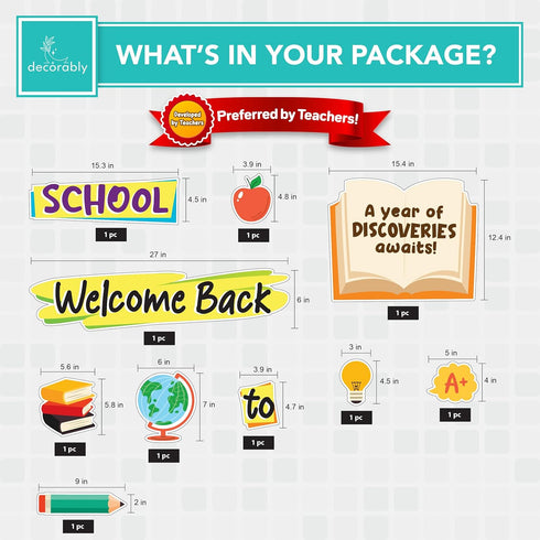 Decorably 80 Pcs Back to School Bulletin Board Set with Background Papers & Borders - Welcome Bulletin Board