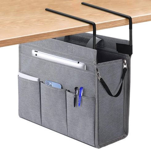 MASTLU Under Desk Storage Bag, Grey, Office Organizer for A4 Files, Detachable Handle, No Assembly Required, Home School