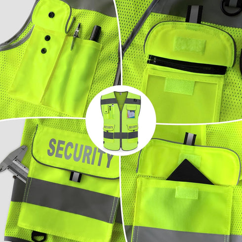 TCCFCCT Mesh Security Vest for Men Women, 9 Pockets High Visibility Reflective Safety Vest