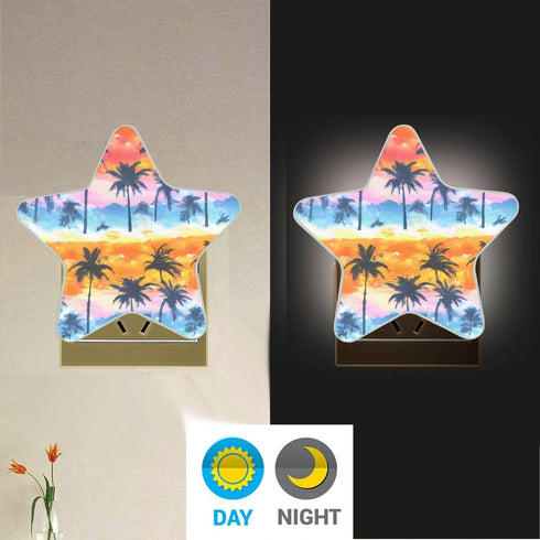 Burbuja 0.2W Tropical Palm Trees LED Night Light Plug into Wall Star-Shaped Nightlight Dusk to Dawn Auto Sensor