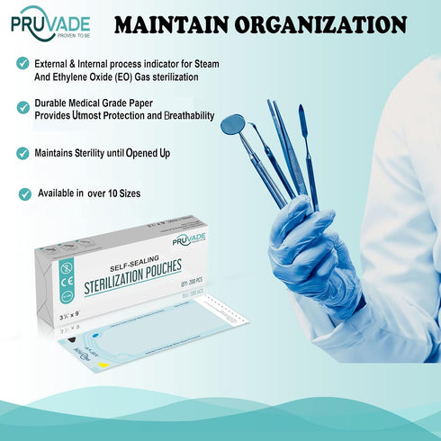 200 Pack 3.5 5.25 Lab-3.5x5.25 Sterilization Pouches - x Sterilizer Bags for Dental Offices - Autoclave Self Sealing
