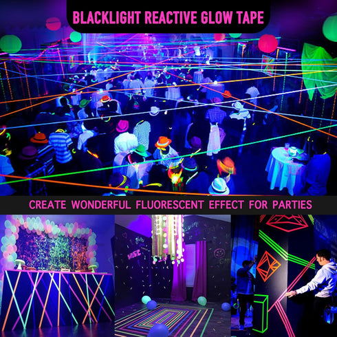 UV Blacklight Reactive Fluorescent Cloth/Neon Gaffer Tape, Super Bright Spike Tape for Glow Party Supplies