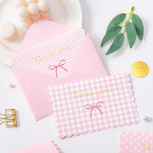 Envelopes,50 Pack Crisky Thank You Cards with Pink Thank You Cards Bulk Bow Style for Baby Shower, Birthday, Wedding