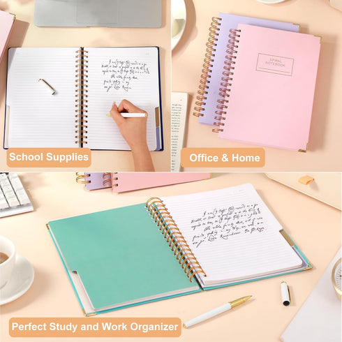 Hardcover Spiral Notebook with Tabs, 7"x10" Large Spiral Lined Journals for Women, 240 Pages College Ruled, 5 Subject,