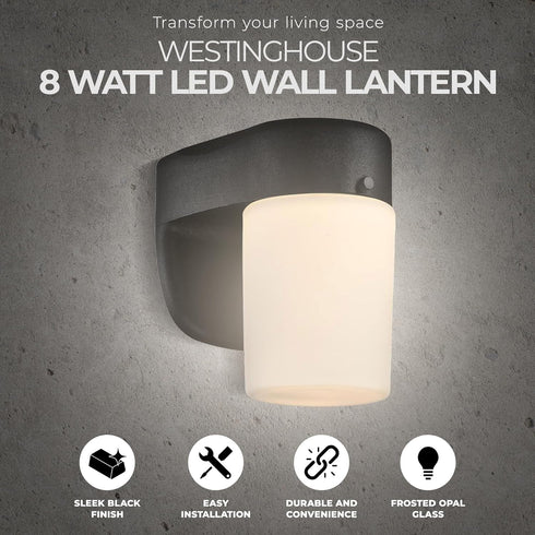 6106700 Dimmable One-Light LED Outdoor Wall Fixture with Dusk to Dawn Sensor, Black Finish with Frosted Opal Glass