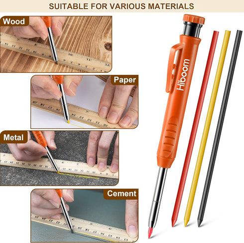 Hiboom 2 Pack Carpenter Pencils, Long Nose Mechanical Pencil Marker, 18 Refills, Scribe Tool