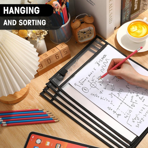 Cholemy 25 Pcs Job Ticket Holders, 9 x 12'' Dry Erase Document Holder, Reusable Clear Pocket Sleeves for Office