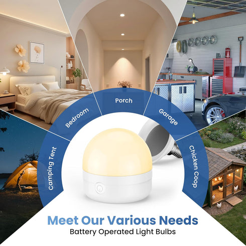 E12 Bulbs 10W 900lm 3-in-1 3500mAh 60W Bulbs 4 Pack Rechargeable Light with Remote, Battery Operated Emergency