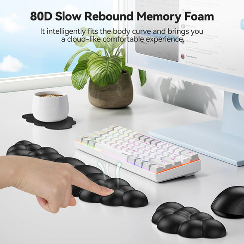 Set, TECKNET Cloud Keyboard Wrist Rest Cloud Wrist Rest with Non-Slip Base, PU Leather Wrist Pad for Keyboard