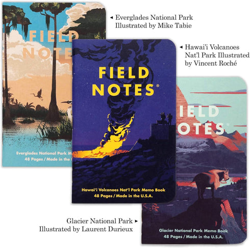 Field Notes National Parks Series F - Glacier, Hawai'I Volcanoes, Everglades - Graph Paper Memo Book 3-Pack 3.5 x 5.5