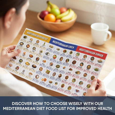 Set 3 2026, 28 1 2 Mediterranean Diet Chart Food List Meal Planner & Easy Recipes for Beginners, Laminated