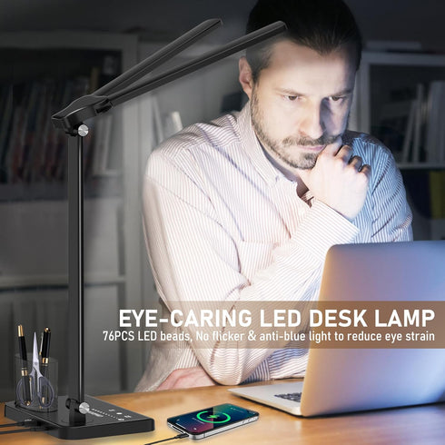 Dimmable 50 CHARYJOD LED Desk Lamp with USB Charging Port Bright, Lighting Modes Dual Swing Arm Architect Table Lamp